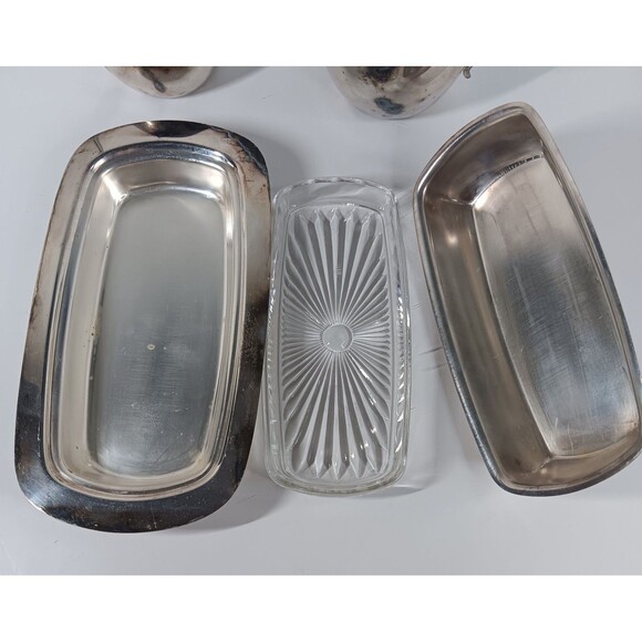 Wallace Silverplate Lot Creamer Sugar Bowl Butter Tray Dish With Glass Insert - Picture 3 of 13